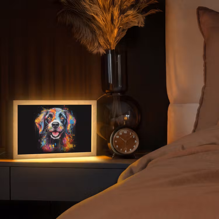 Graffiti - Hond - Zwart - Kleuren Light Box met kabel (Tafellamp) klein -sfeer1
