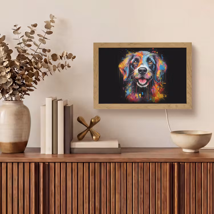 Graffiti - Hond - Zwart - Kleuren Light Box met kabel (Tafellamp) klein -sfeer2