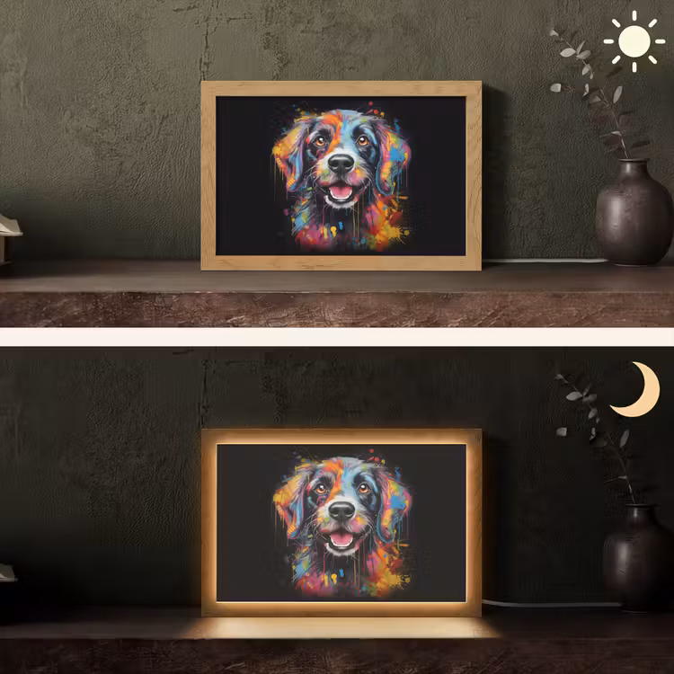 Graffiti - Hond - Zwart - Kleuren Light Box met kabel (Tafellamp) klein -sfeer3