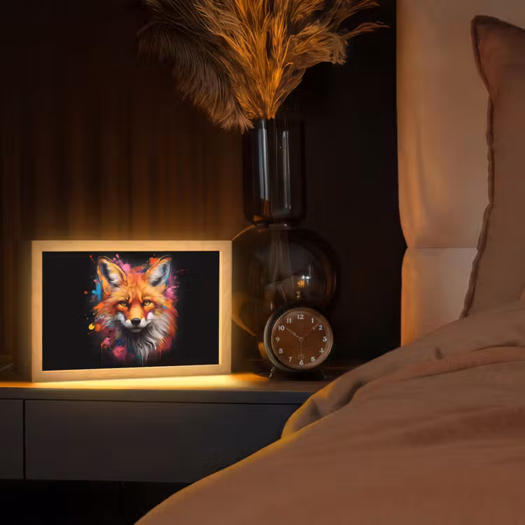 Graffiti - Vos - Zwart - Pop art Light Box met kabel (Tafellamp) klein -sfeer1