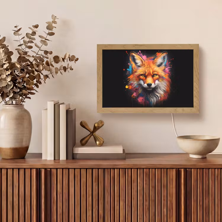 Graffiti - Vos - Zwart - Pop art Light Box met kabel (Tafellamp) klein -sfeer2
