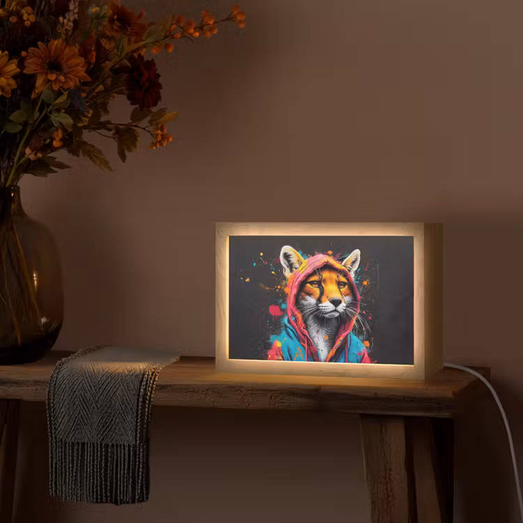 Graffiti - Vos - Jas - Pop art - Dieren Light Box met kabel (Tafellamp) klein -sfeer4