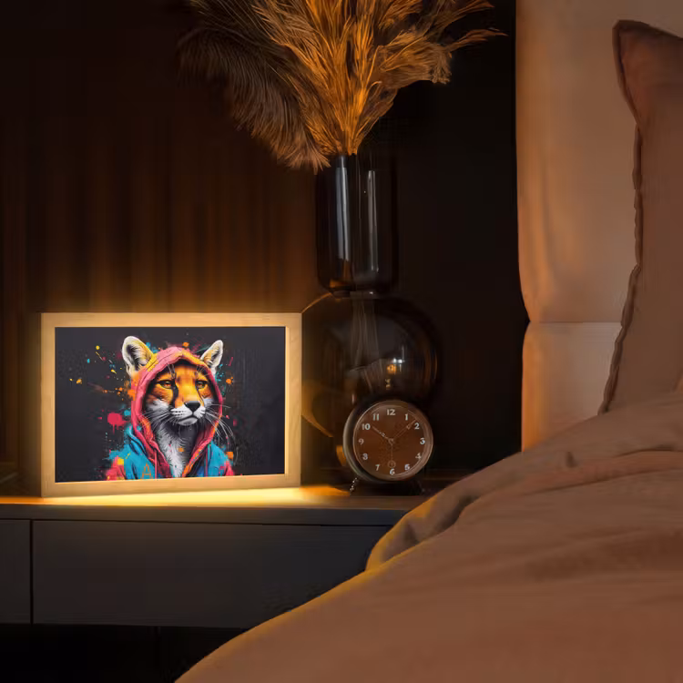 Graffiti - Vos - Jas - Pop art - Dieren Light Box met kabel (Tafellamp) klein -sfeer1