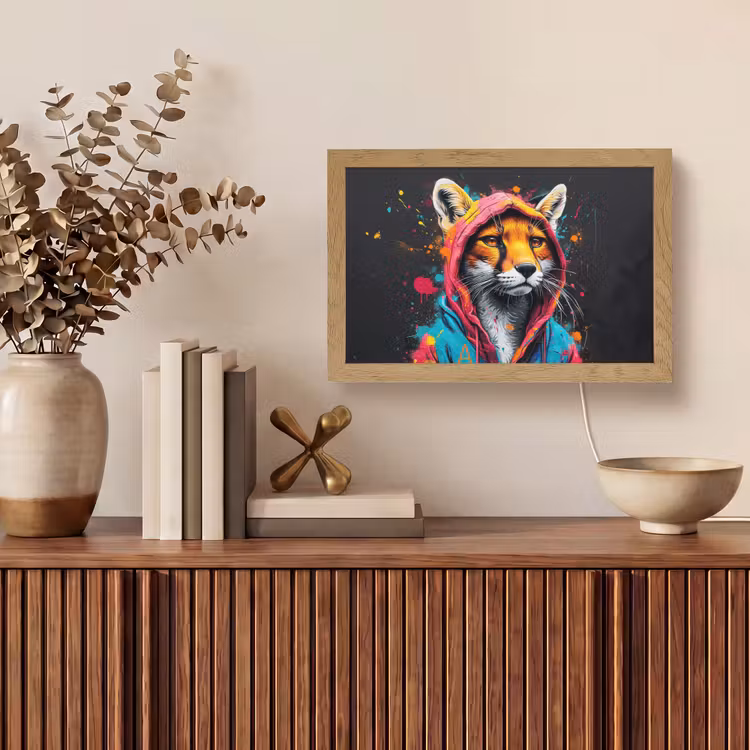 Graffiti - Vos - Jas - Pop art - Dieren Light Box met kabel (Tafellamp) klein -sfeer2