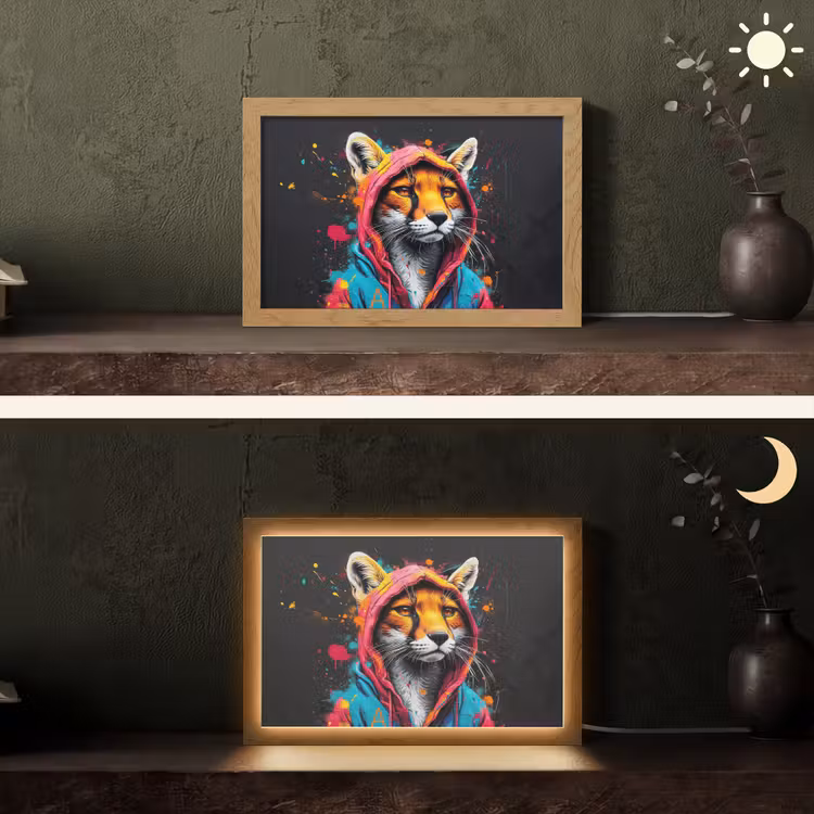 Graffiti - Vos - Jas - Pop art - Dieren Light Box met kabel (Tafellamp) klein -sfeer3