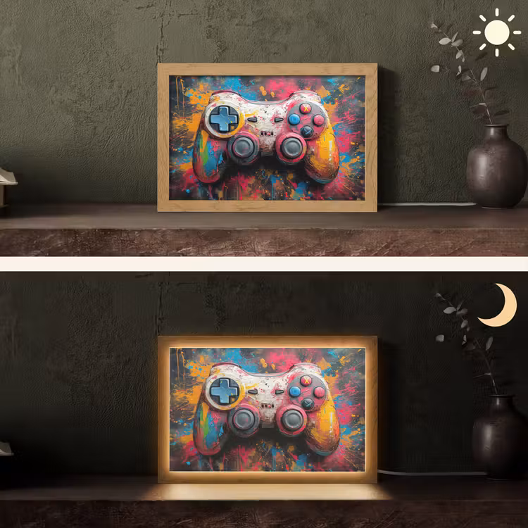 Graffiti - Gaming - Controller - Verf Light Box met kabel (Tafellamp) klein -sfeer3