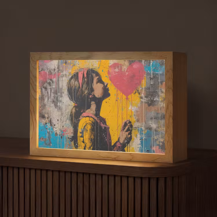 Graffiti - Meisje - Ballon - Street art Light Box met kabel (Tafellamp) klein -z3d_website