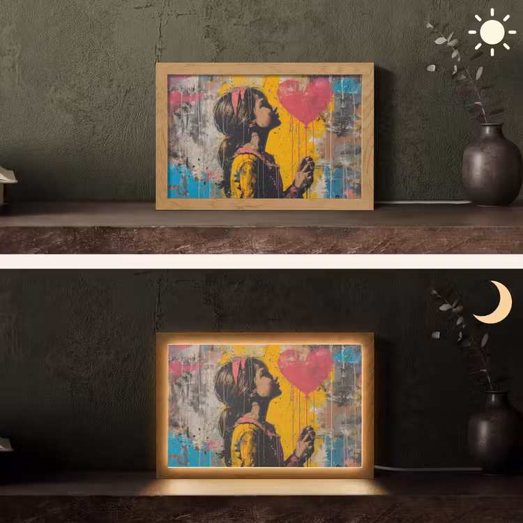 Graffiti - Meisje - Ballon - Street art Light Box met kabel (Tafellamp) klein -sfeer3
