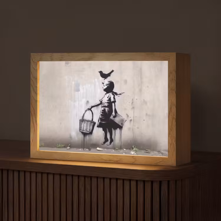 Graffiti - Meisje - Vogel - Street Art - Banksy Style Light Box met kabel (Tafellamp) klein -z3d_website