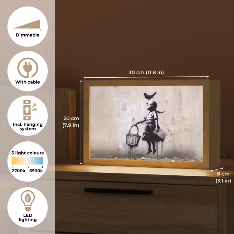 Graffiti - Meisje - Vogel - Street Art - Banksy Style Light Box met kabel (Tafellamp) klein -USP_EN
