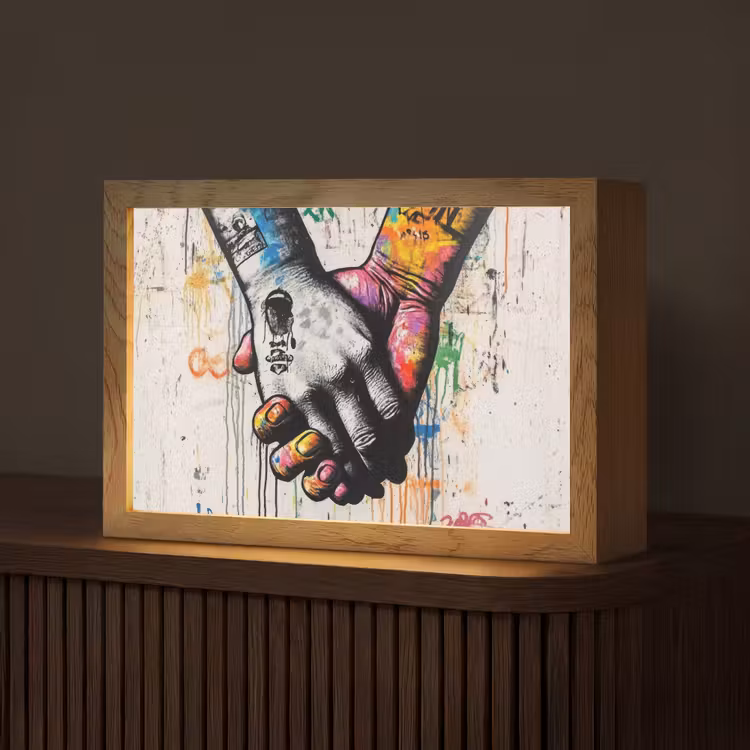 Graffiti - Handen - Vintage - Street art Light Box met kabel (Tafellamp) klein -z3d_website