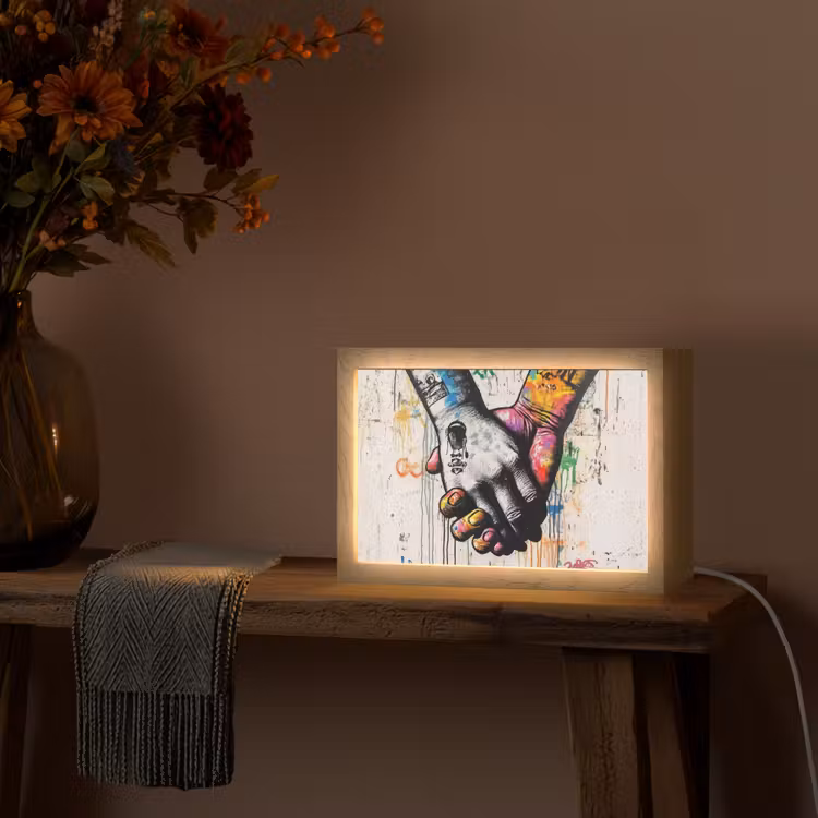 Graffiti - Handen - Vintage - Street art Light Box met kabel (Tafellamp) klein -sfeer4