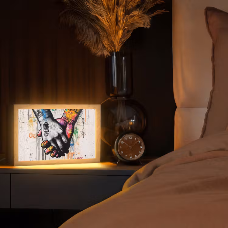 Graffiti - Handen - Vintage - Street art Light Box met kabel (Tafellamp) klein -sfeer1