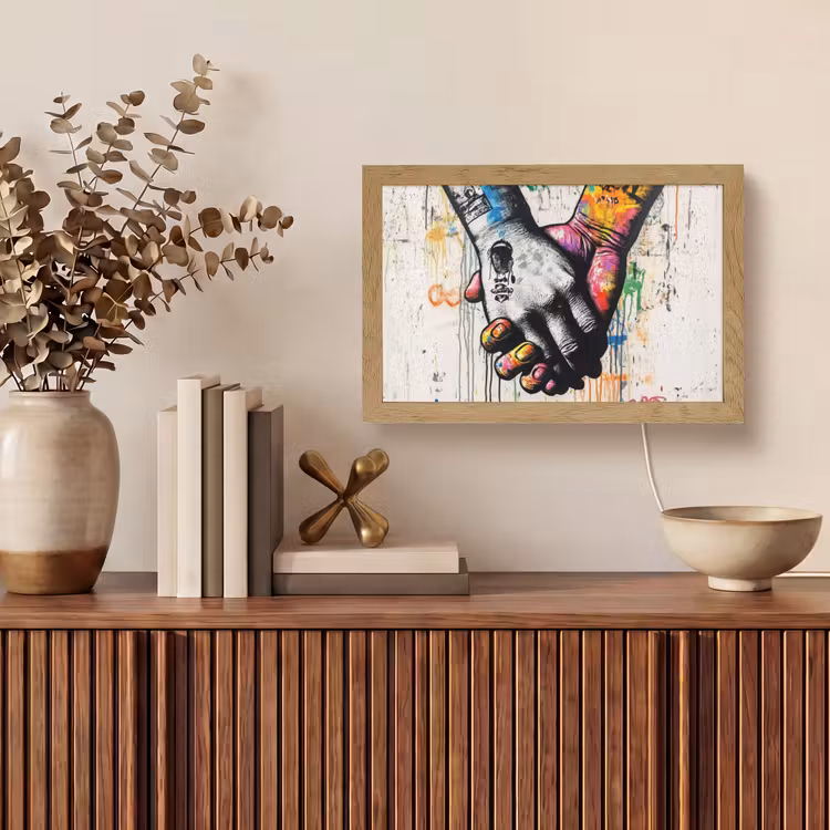 Graffiti - Handen - Vintage - Street art Light Box met kabel (Tafellamp) klein -sfeer2