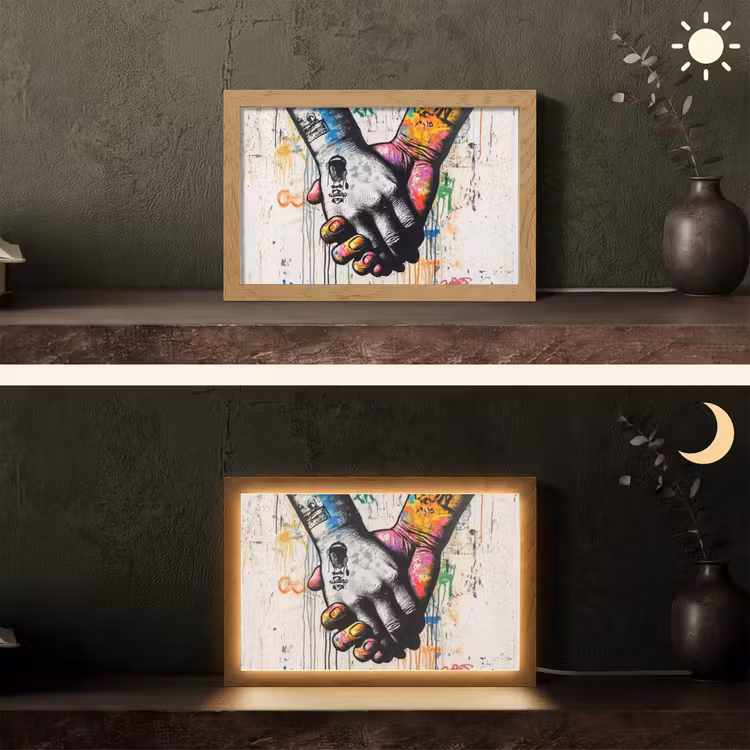 Graffiti - Handen - Vintage - Street art Light Box met kabel (Tafellamp) klein -sfeer3