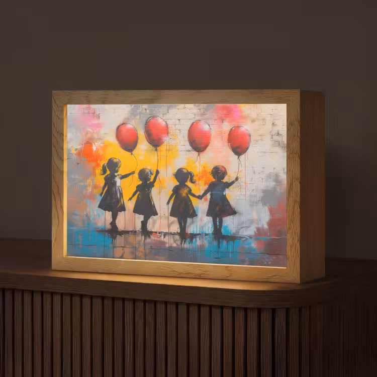 Graffiti - Kinderen - Street art - Ballon - Banksy Style Light Box met kabel (Tafellamp) klein -z3d_website
