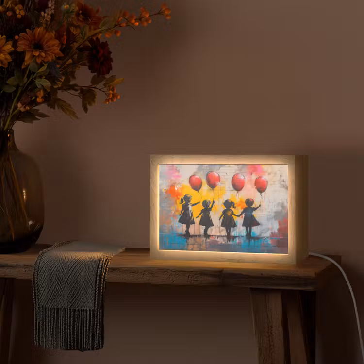 Graffiti - Kinderen - Street art - Ballon - Banksy Style Light Box met kabel (Tafellamp) klein -sfeer4