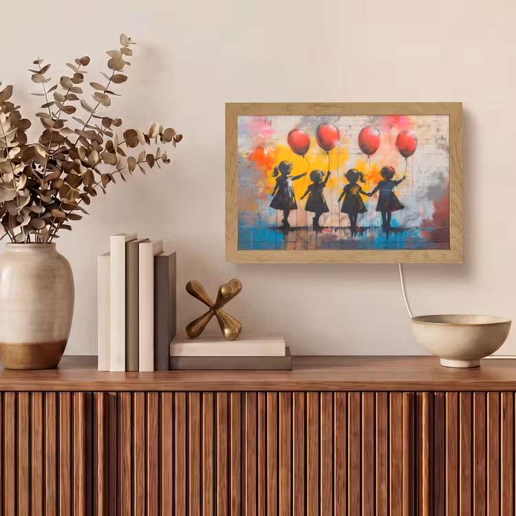 Graffiti - Kinderen - Street art - Ballon - Banksy Style Light Box met kabel (Tafellamp) klein -sfeer2