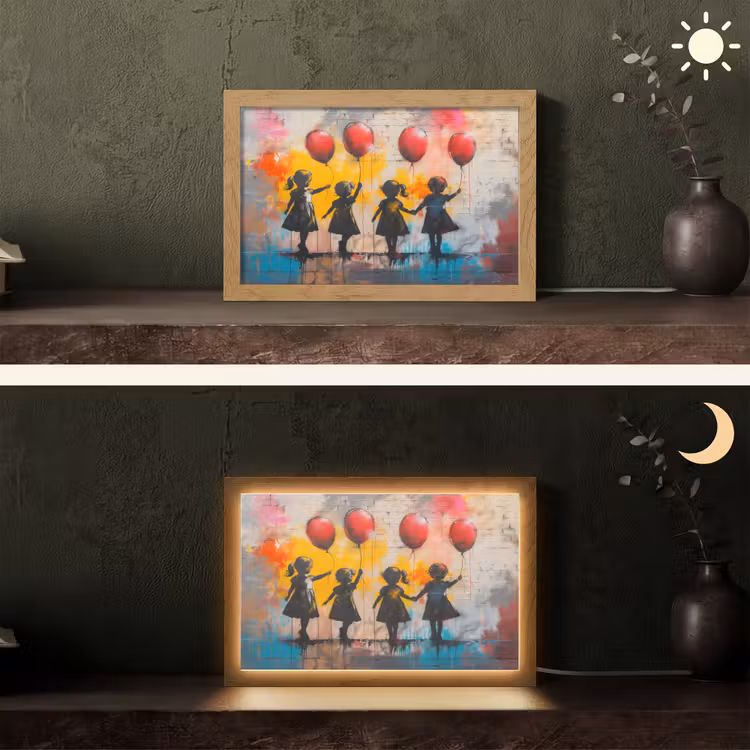Graffiti - Kinderen - Street art - Ballon - Banksy Style Light Box met kabel (Tafellamp) klein -sfeer3