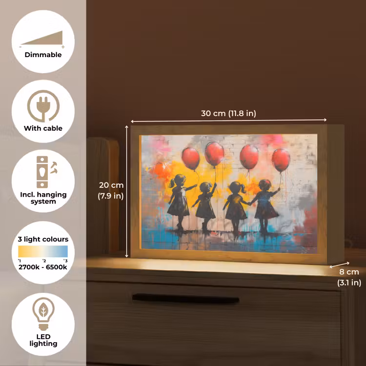 Graffiti - Kinderen - Street art - Ballon - Banksy Style Light Box met kabel (Tafellamp) klein -USP_EN