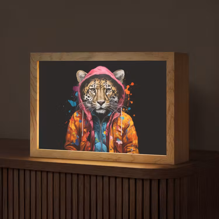 Graffiti - Luipaard - Zwart - Jas Light Box met kabel (Tafellamp) klein -z3d_website