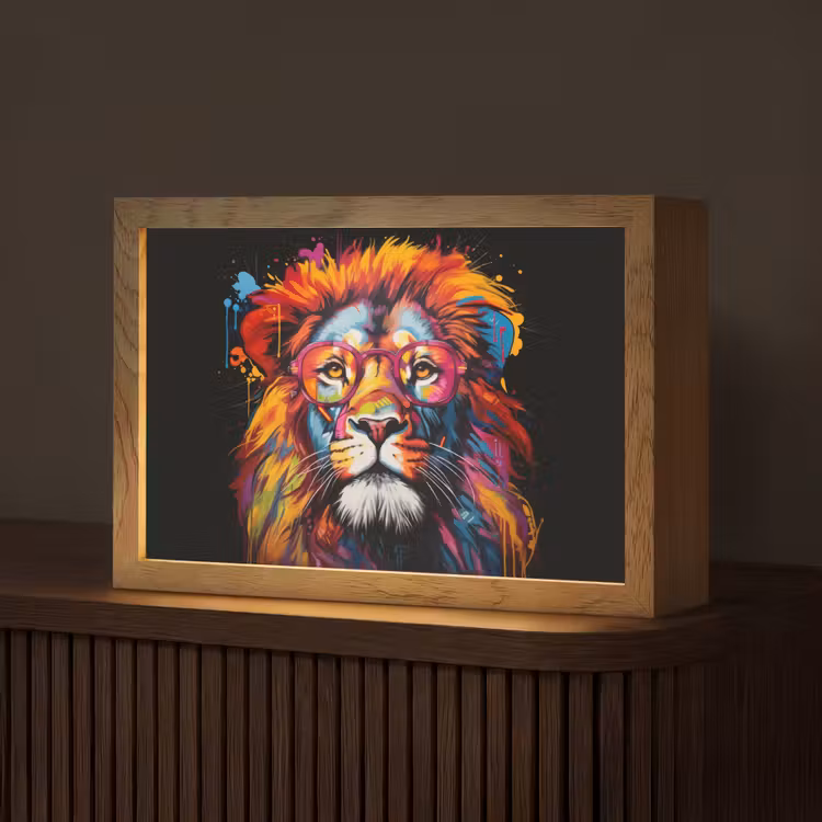 Graffiti - Leeuw - Bril - Zwart - Kleurrijk Light Box met kabel (Tafellamp) klein -z3d_website