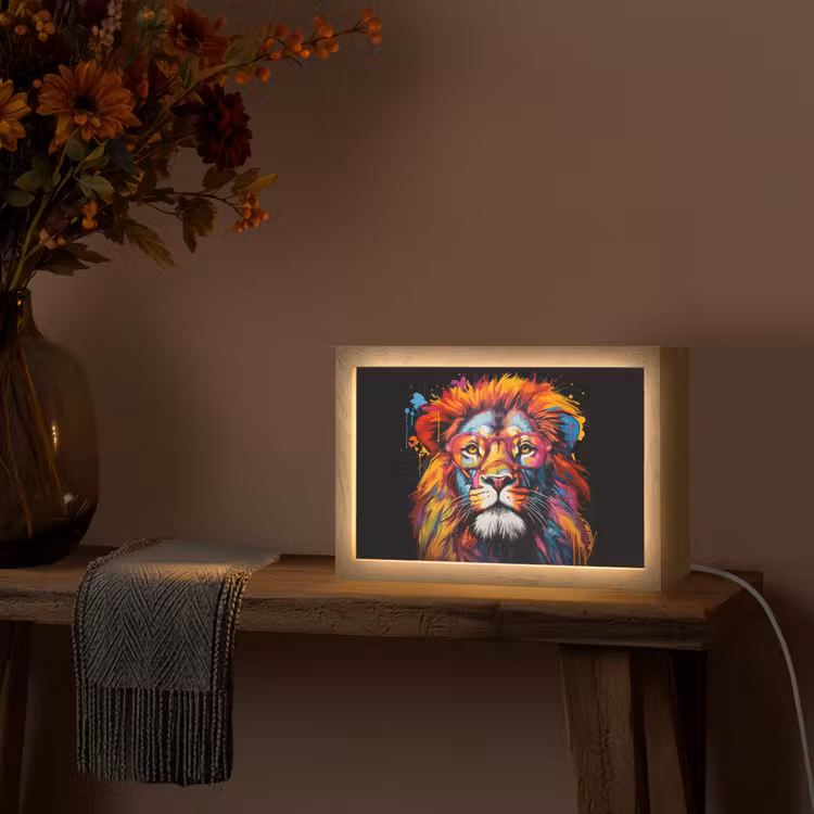 Graffiti - Leeuw - Bril - Zwart - Kleurrijk Light Box met kabel (Tafellamp) klein -sfeer4