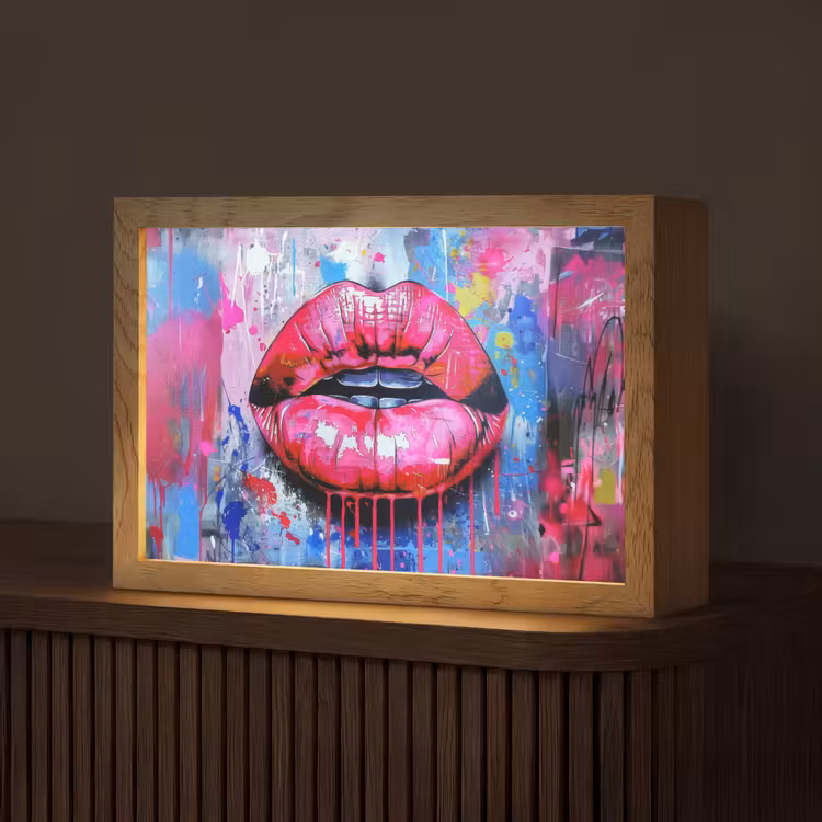 Graffiti - Lippen - Felroze - Geschilderd Light Box met kabel (Tafellamp) klein -z3d_website