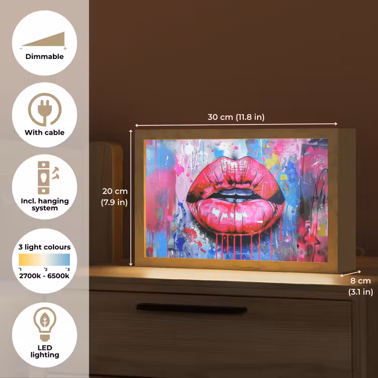 Graffiti - Lippen - Felroze - Geschilderd Light Box met kabel (Tafellamp) klein -USP_EN