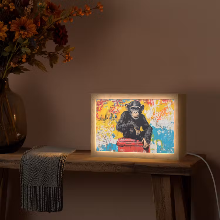 Graffiti - Aap - Street art - Dieren Light Box met kabel (Tafellamp) klein -sfeer4