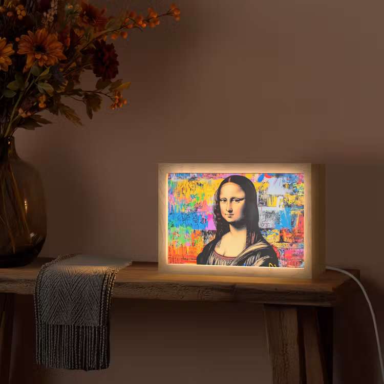 Graffiti - Neon - Mona Lisa - Kunst - Da Vinci Light Box met kabel (Tafellamp) klein -sfeer4