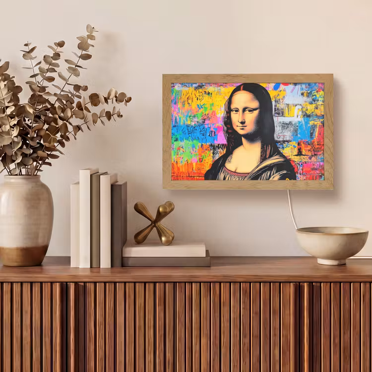 Graffiti - Neon - Mona Lisa - Kunst - Da Vinci Light Box met kabel (Tafellamp) klein -sfeer2