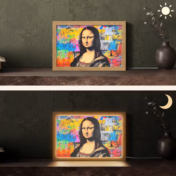 Graffiti - Neon - Mona Lisa - Kunst - Da Vinci Light Box met kabel (Tafellamp) klein -sfeer3