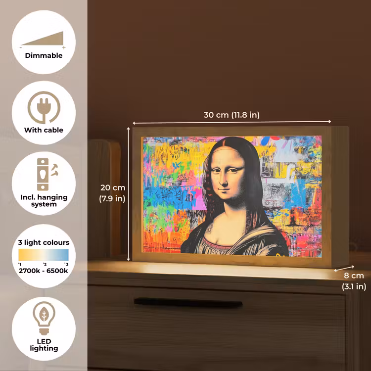 Graffiti - Neon - Mona Lisa - Kunst - Da Vinci Light Box met kabel (Tafellamp) klein -USP_EN