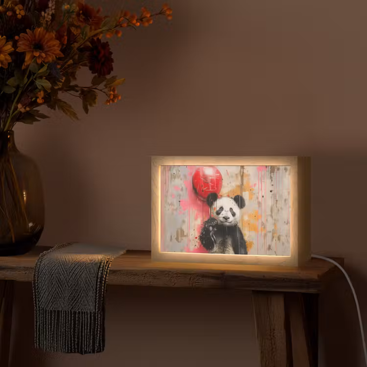 Graffiti - Panda - Ballon - Street art - Dier Light Box met kabel (Tafellamp) klein -sfeer4
