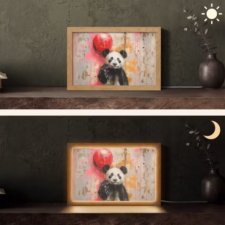 Graffiti - Panda - Ballon - Street art - Dier Light Box met kabel (Tafellamp) klein -sfeer3