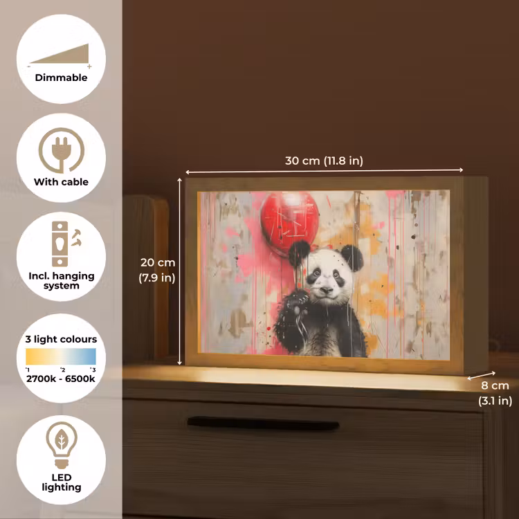 Graffiti - Panda - Ballon - Street art - Dier Light Box met kabel (Tafellamp) klein -USP_EN
