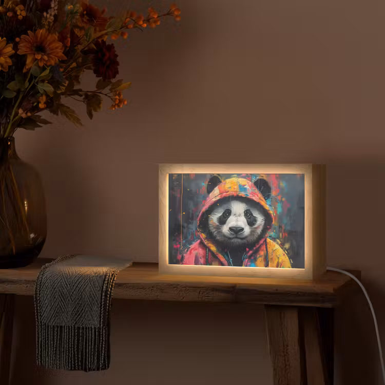 Graffiti - Panda - Jas - Kleurrijk - Street art Light Box met kabel (Tafellamp) klein -sfeer4