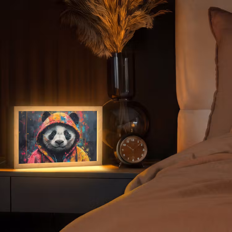 Graffiti - Panda - Jas - Kleurrijk - Street art Light Box met kabel (Tafellamp) klein -sfeer1