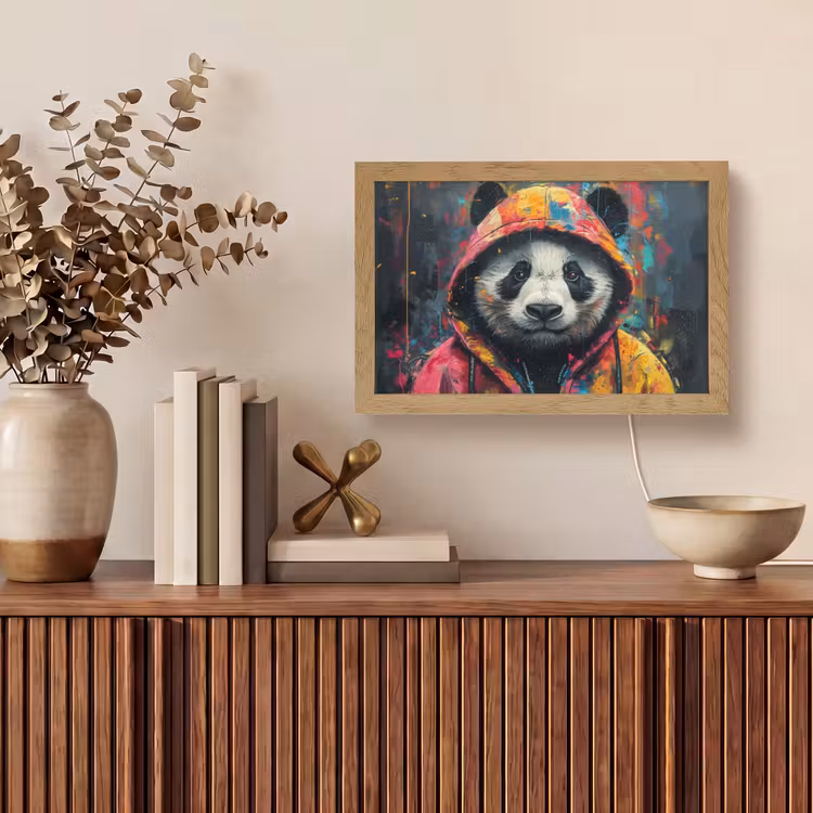 Graffiti - Panda - Jas - Kleurrijk - Street art Light Box met kabel (Tafellamp) klein -sfeer2