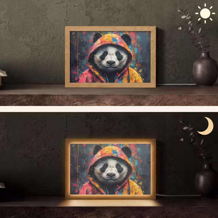 Graffiti - Panda - Jas - Kleurrijk - Street art Light Box met kabel (Tafellamp) klein -sfeer3
