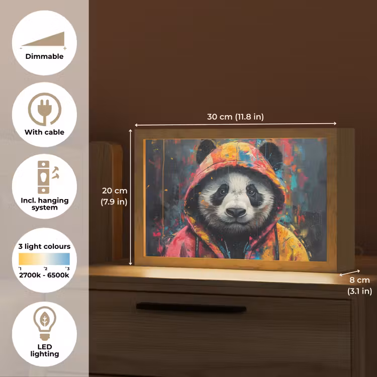 Graffiti - Panda - Jas - Kleurrijk - Street art Light Box met kabel (Tafellamp) klein -USP_EN