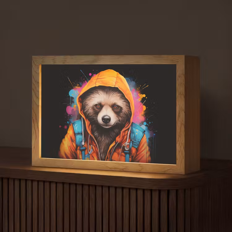 Graffiti - Wasbeer - Jas - Zwart Light Box met kabel (Tafellamp) klein -z3d_website