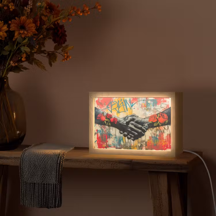 Graffiti - Rozen - Handen - Street art Light Box met kabel (Tafellamp) klein -sfeer4