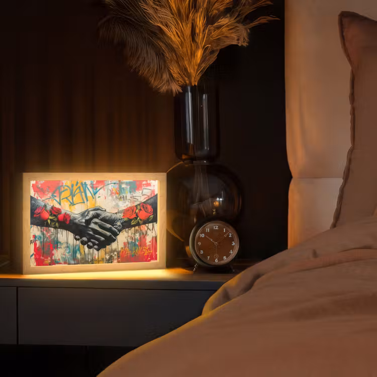 Graffiti - Rozen - Handen - Street art Light Box met kabel (Tafellamp) klein -sfeer1