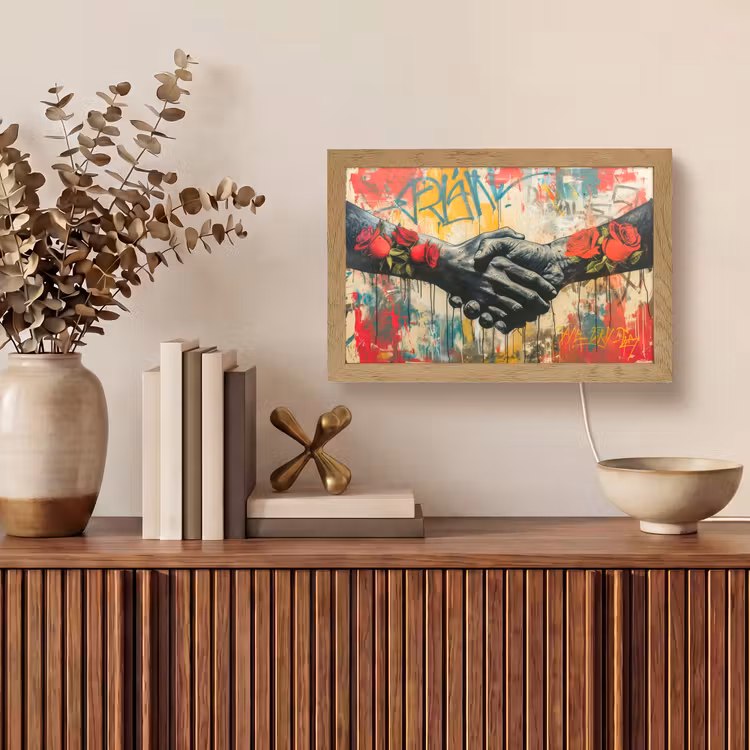 Graffiti - Rozen - Handen - Street art Light Box met kabel (Tafellamp) klein -sfeer2