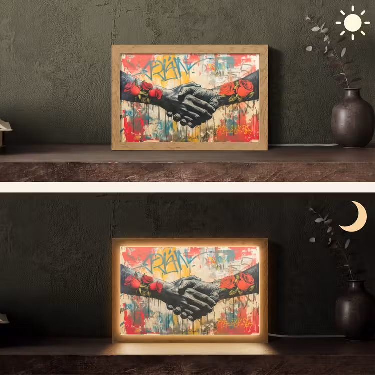 Graffiti - Rozen - Handen - Street art Light Box met kabel (Tafellamp) klein -sfeer3