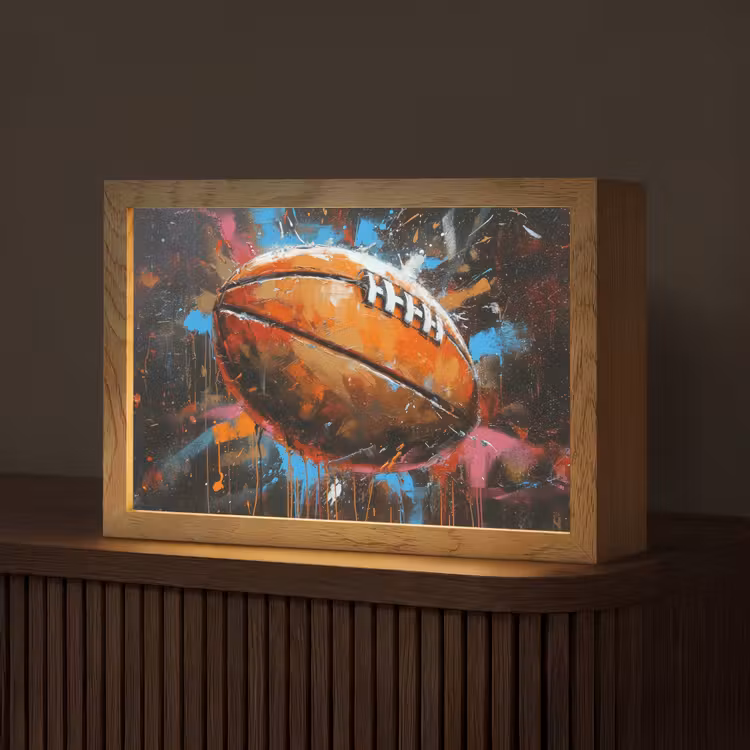 Graffiti - Rugby - Kleurrijk - Rugbybal Light Box met kabel (Tafellamp) klein -z3d_website