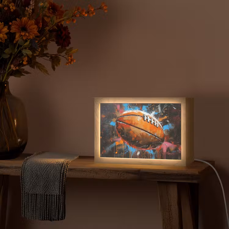 Graffiti - Rugby - Kleurrijk - Rugbybal Light Box met kabel (Tafellamp) klein -sfeer4