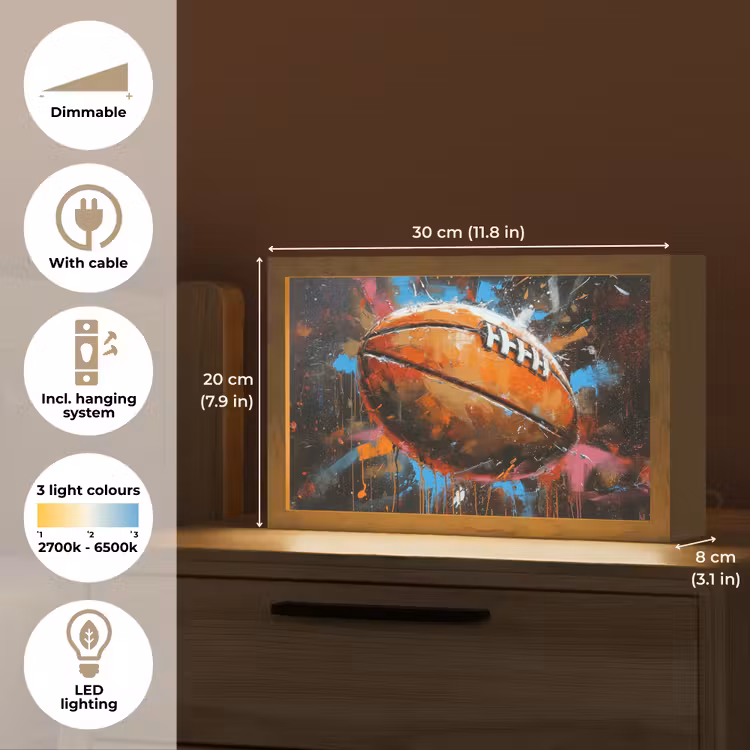 Graffiti - Rugby - Kleurrijk - Rugbybal Light Box met kabel (Tafellamp) klein -USP_EN